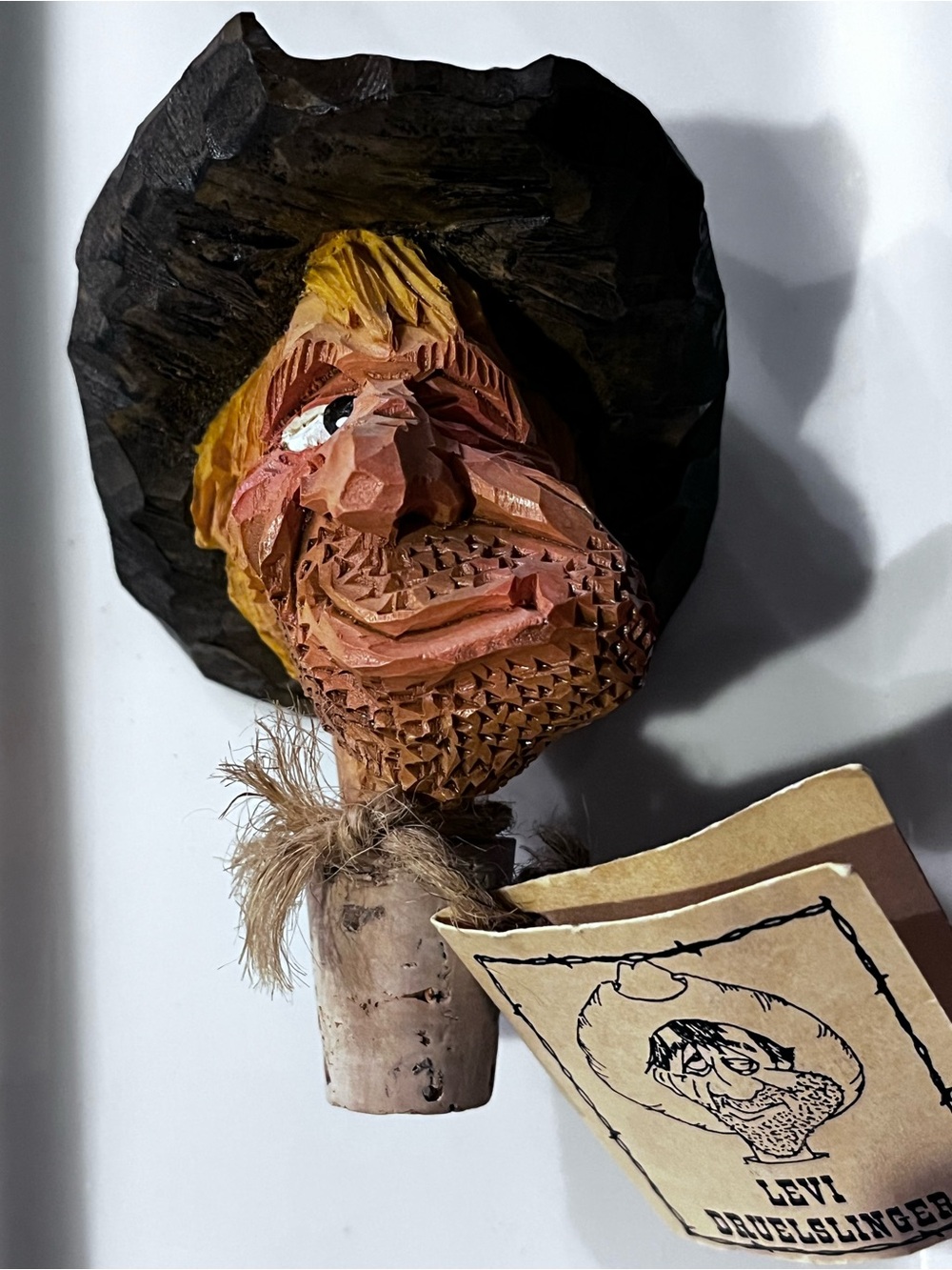 Vintage Chris Hammack Hand-Carved Cowboy Cork Bottle Stopper
